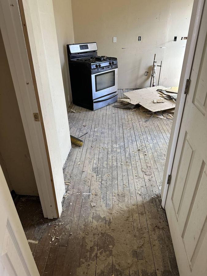 Kitchen during rehab, Detroit